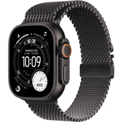 Apple Watch Ultra 3 49 mm Schwarzes Titan mit schwarzem Titan-Milanese-Armband - S