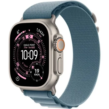 Apple Watch Ultra 3 49mm Natürliches Titan mit hellblauem Alpine Loop - S