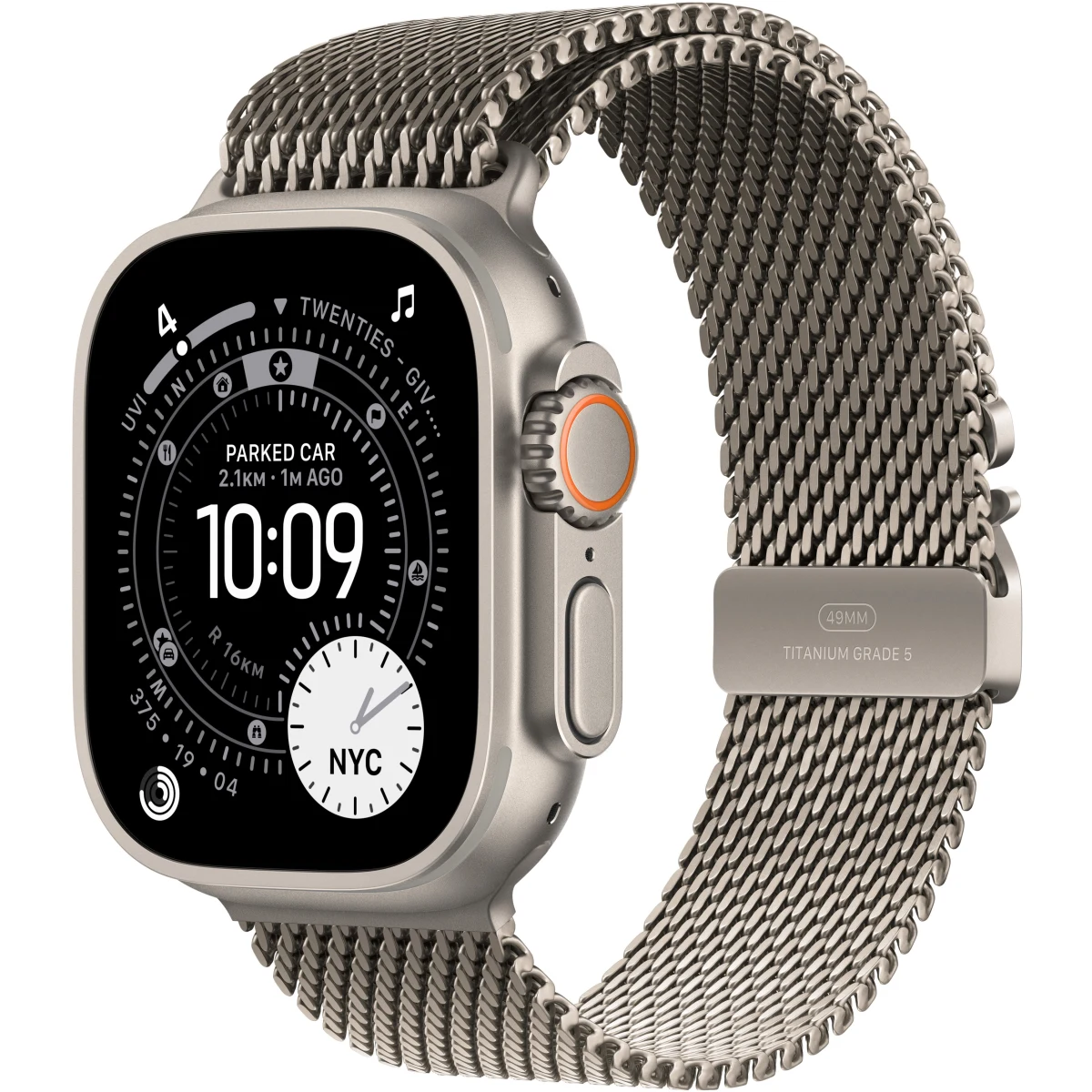 Apple Watch Ultra 3 49 mm Titan Natur mit Natur Milanaise Armband Titan - L · záber 1