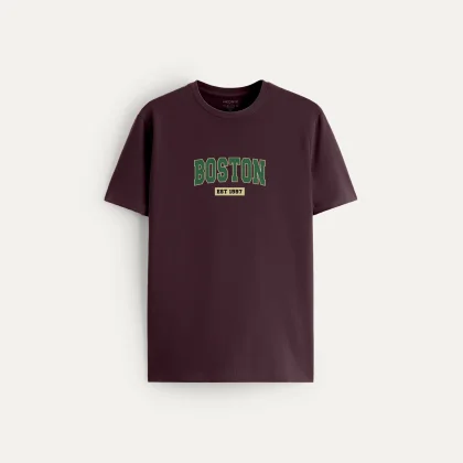 Tričko, Barva Bordó, s Potiskem Boston Vintage