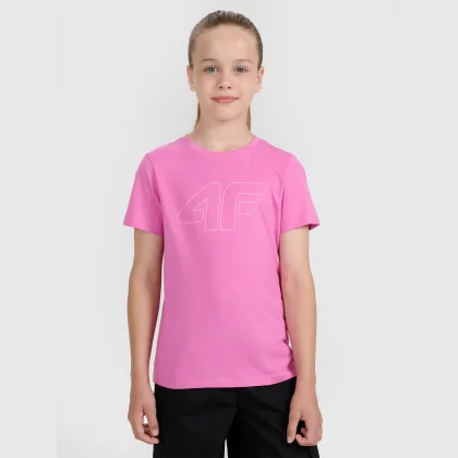 4F T-shirt oversize s potiskem dívčí - růžový 152