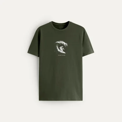 Tričko, Barva Khaki, s Potiskem Moon Surfer