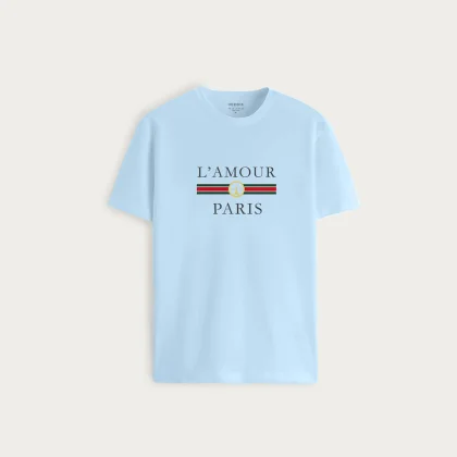 Tričko, Barva Nebesky Modrá , s Potiskem L Amour Paris