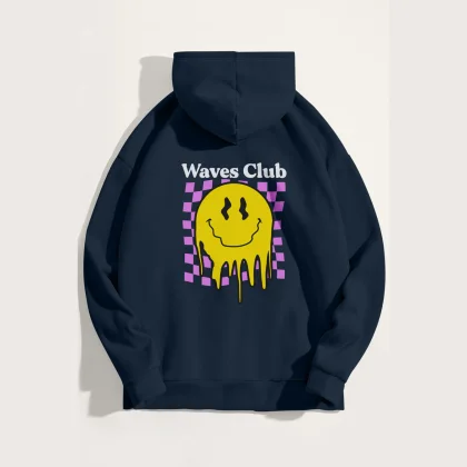 Mikina s Kapucí, Barva Růžová, s Potiskem Waves Club