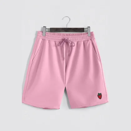 Šortky, Barva Růžová, s Potiskem Red Strawberry