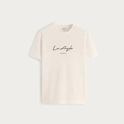 Tričko, Barva Ekru, s Potiskem Los Angeles Signature