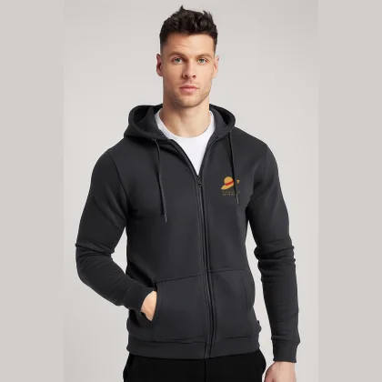 Mikina s Kapucí na Zip, Barva Železitě Šedá, s Potiskem Wide Brim Hat