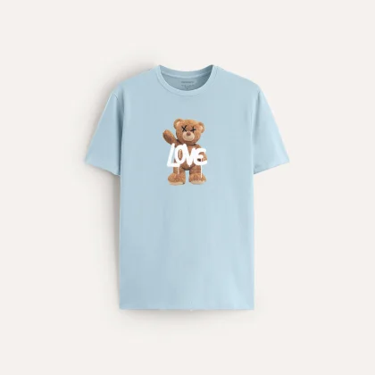 Tričko, Barva Blankytně Modrá, s Potiskem Lovepal Teddy