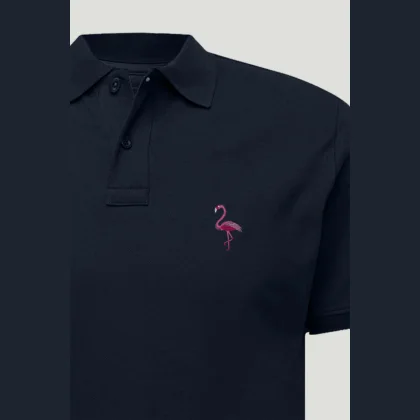 Polo Tričko Slim Fit, Barva Modrá, s Potiskem Pink Flamingo