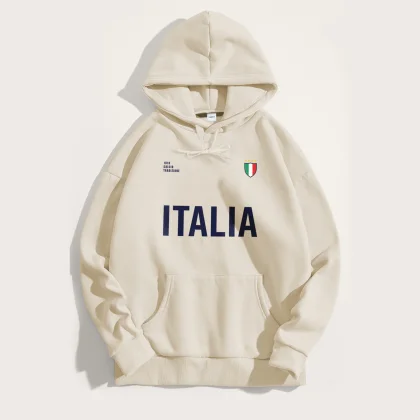 Mikina s Kapucí, Barva Ekru, s Potiskem Italia Bold