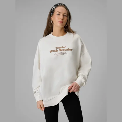 Dámská oversize tepláková mikina bez kapuce - bílá