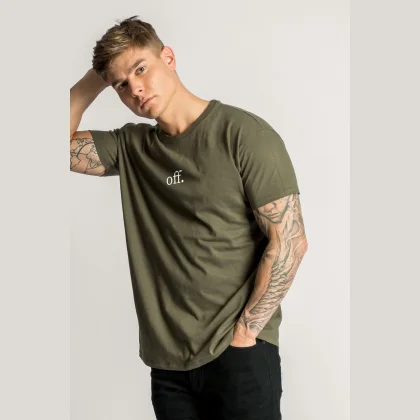 Tričko, Barva Khaki, s Potiskem Off In White