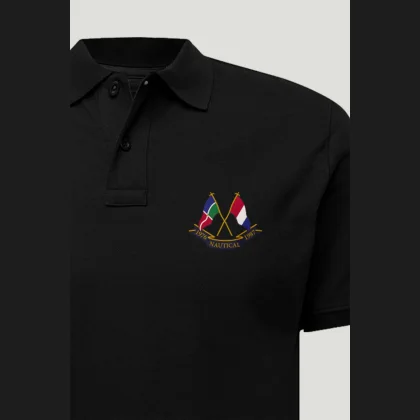 Polo Tričko Slim Fit, Barva Černá, s Potiskem Nautical Flags