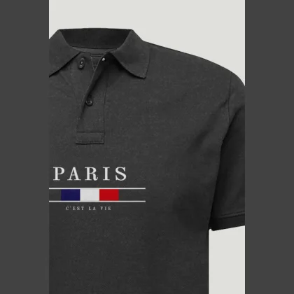 Polo Tričko Slim Fit, Barva Železitě Šedá, s Potiskem Paris La Vie