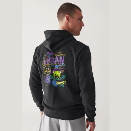 Mikina s Kapucí na Zip, Barva Železitě Šedá, s Potiskem Urban Street Love