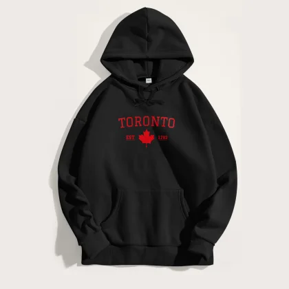 Mikina s Kapucí, Barva Černá, s Potiskem Toronto