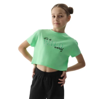 Dívčí tričko s krátkým rukávem 4F JUNIOR TSHIRT-4FJWSS24TTSHF1144-42N-LIGHT GREEN NEON