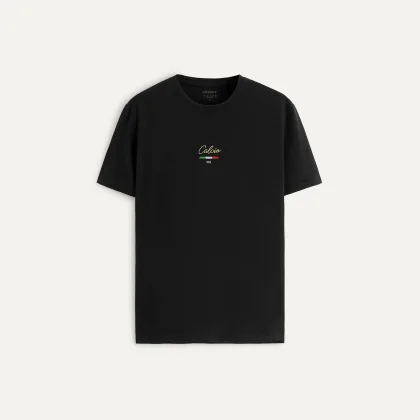 Tričko, Barva Černá, s Potiskem Golden Calcio Italian Stripe