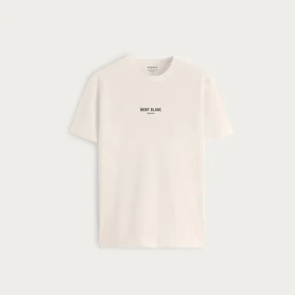 Tričko, Barva Ekru, s Potiskem Mont Blanc Minimal
