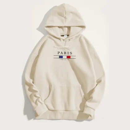 Mikina s Kapucí, Barva Ekru, s Potiskem Paris La Vie
