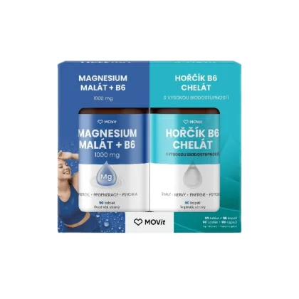 MOVit Duo Hořčíků Malát+B6&Chelát 90 kapslí + 90 tablet