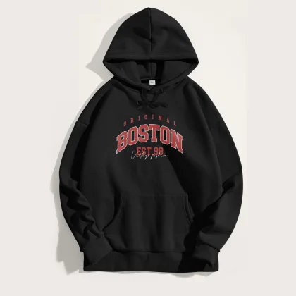 Mikina s Kapucí, Barva Bílá, s Potiskem Boston Original