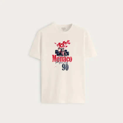 Tričko, Barva Ekru, s Potiskem Monaco Racing 90s