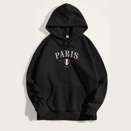 Mikina s Kapucí, Barva Bílá, s Potiskem Paris XXXIII