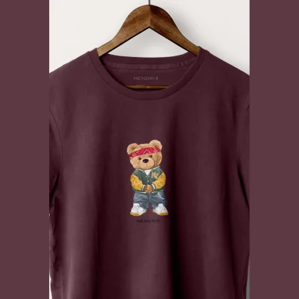 Tričko, Barva Bordó, s Potiskem Hypebeast Teddy