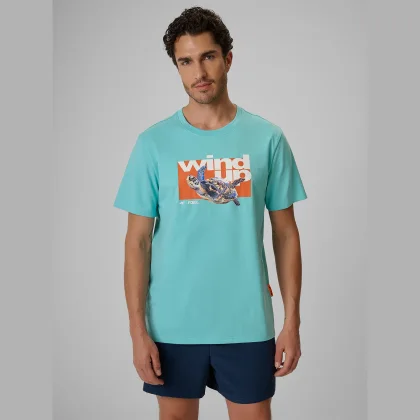 4F T-shirt regular s potiskem pánský - tyrkysový XL