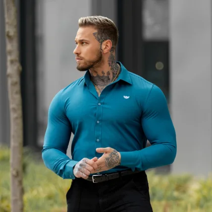 Strečová košile Iron Aesthetics Slim Stretch, smaragdová