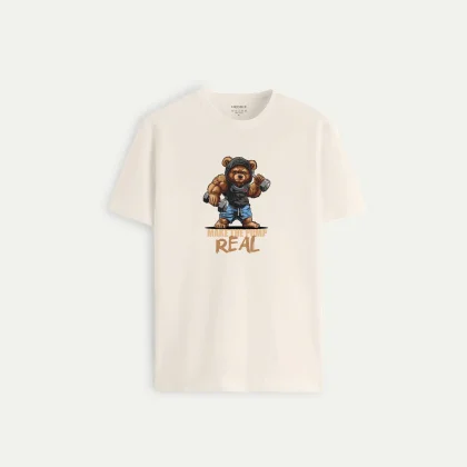 Tričko, Barva Ecru, s Potiskem Fitness Bear