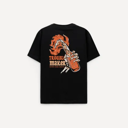 Oversized Tričko, Barva Černá, s Potiskem Trouble Maker