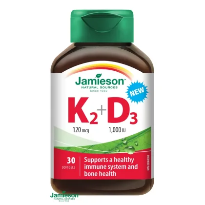 Jamieson Vitamíny K2 120mcg a D3 1000 IU 30 kapslí