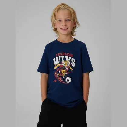 4F T-shirt regular s potiskem chlapecký - tmavě modrý 128