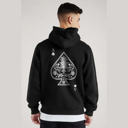 Mikina s Kapucí na Zip, Barva Černá, s Potiskem Gothic Ace