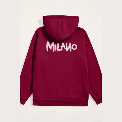 Mikina s Kapucí, Barva Bordó, s Potiskem Milano
