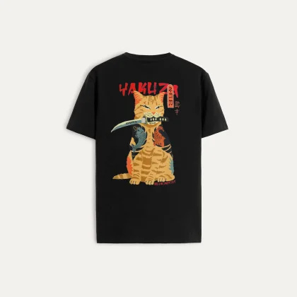 Tričko, Barva Černá, s Potiskem Yakuza Cat