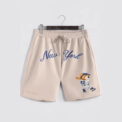 Šortky, Barva Ekru, s Potiskem Baseball Teddy