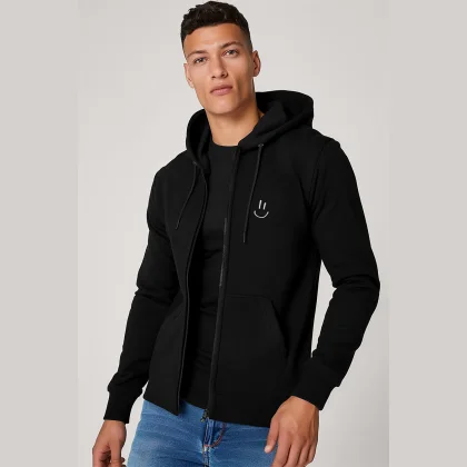 Mikina s Kapucí na Zip, Barva Modrá, s Potiskem Smiley Face
