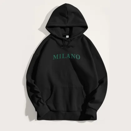 Mikina s Kapucí, Barva Bílá, s Potiskem Milano Green