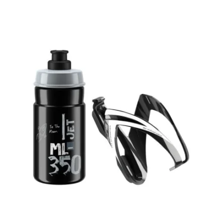 Láhev na kolo ELITE Kit Ceo Bottle Cage + Jet Bottle 350 ml, glossy black + black grey