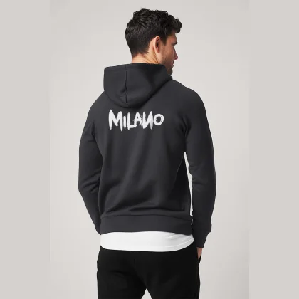 Mikina s Kapucí na Zip, Barva Železitě Šedá, s Potiskem Milano