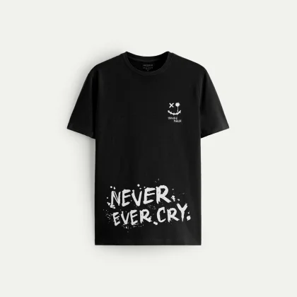 Tričko, Barva Černá, s Potiskem Never Ever Cry