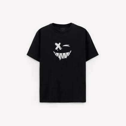 Oversized Tričko, Barva Bílá, s Potiskem Angry Smiley
