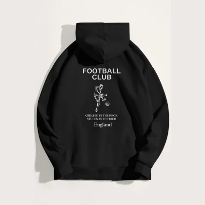 Mikina s Kapucí, Barva Černá, s Potiskem Football Club