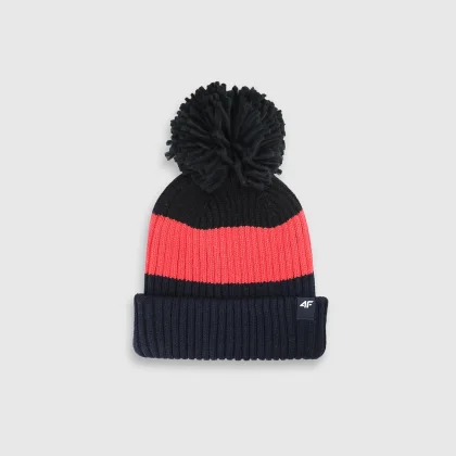 4F Dětská zimní čepice s bambulí - multicolor one size