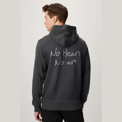 Mikina s Kapucí na Zip, Barva Železitě Šedá, s Potiskem No Heart No Art