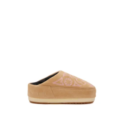 Dámské nízké zimní boty MOON BOOT MB MULE EMBROIDERED SUEDE-LJ19 SAND PINK
