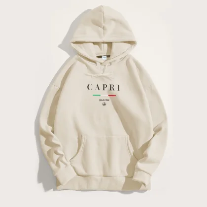 Mikina s Kapucí, Barva Ekru, s Potiskem Capri Yacht Club